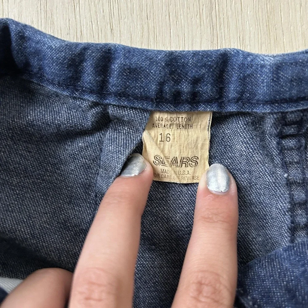 Vintage 70s Sears Denim Culotte Shorts Womens 16 28W Blue Pleated Pockets USA